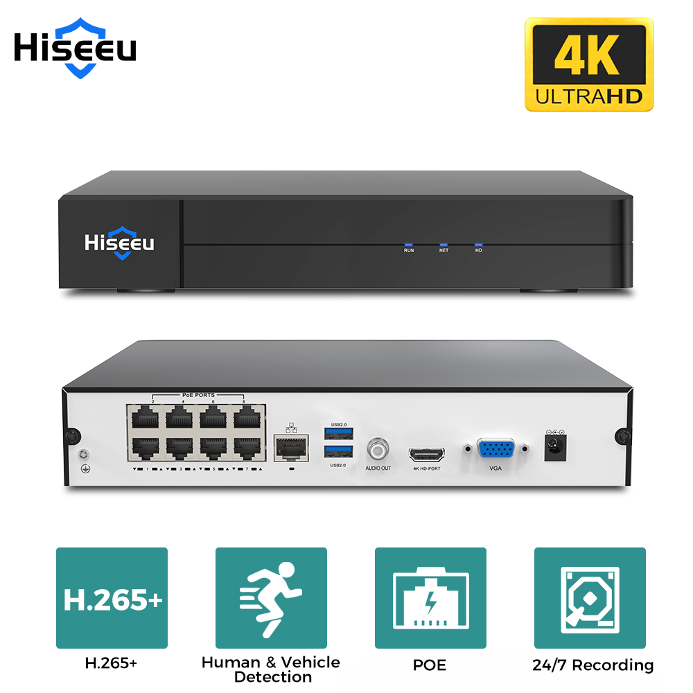 Hiseeu 8CH 4K PoE NVR Rede Gra - Security Ip Camera avaliação e preço